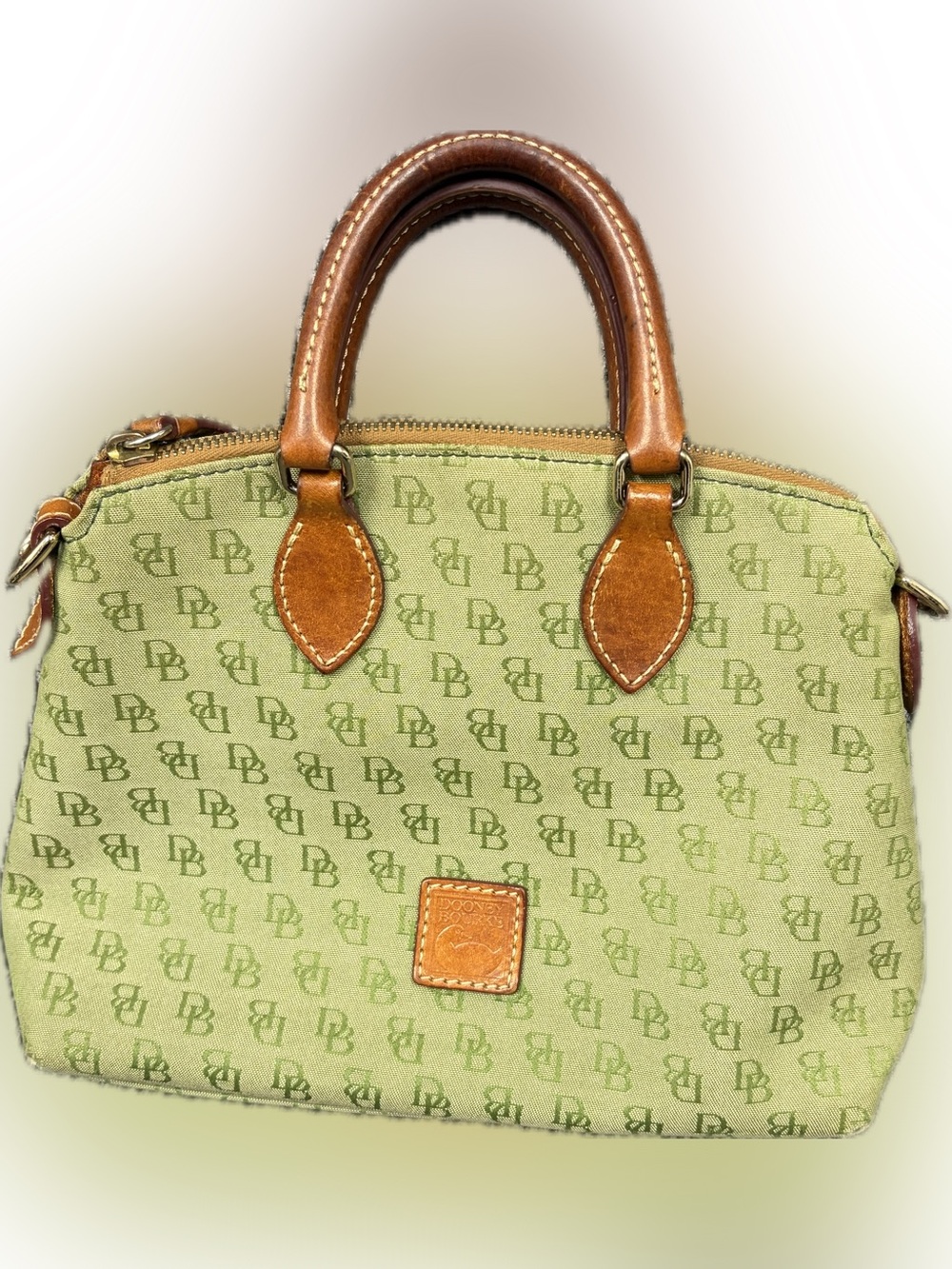 Vintage Dooney & Bourke Green Canvas Satchel with Brown Leather Trim